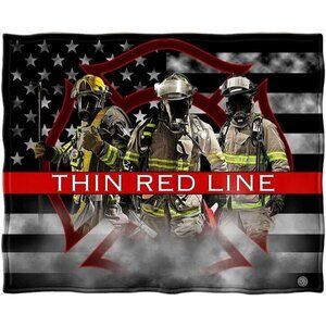 New Fireman Shield Thin Red Line Plush Fleece Throw Gift Blanket USA US Flag NIP